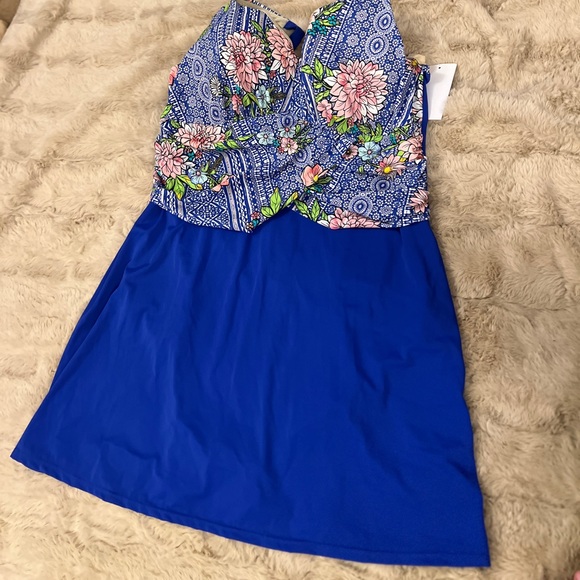 Swimsuits For All NWT Size 34 Draped Front Swimdress Blue Floral Modest - Picture 5 of 12